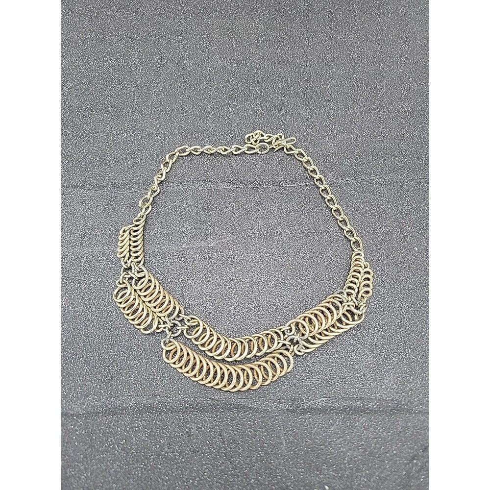Vtg Goldtone Double Loop Necklace Germany Adjustable Textured Layered